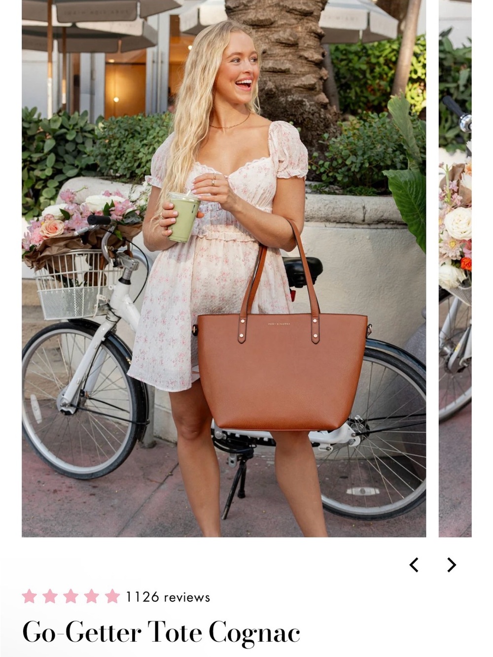 Poppy & Peonies Go-Getter Tote in Cognac - Picture 3 of 8